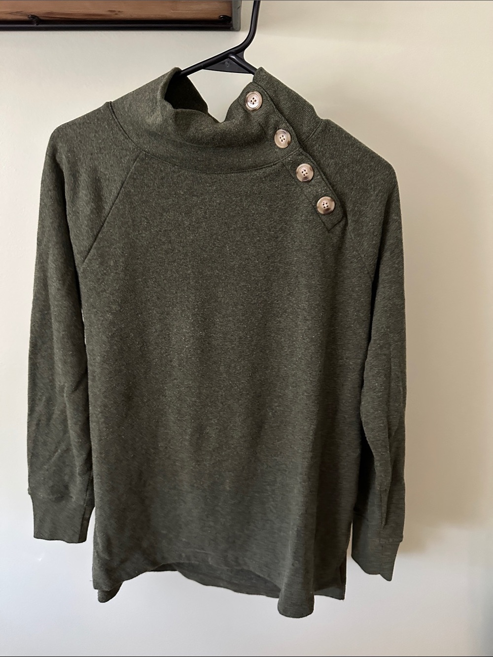 J. Crew Olive Green Button-Shoulder Funnel-Neck Sweater